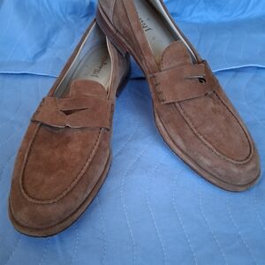 Women Suede Penny Loafers - Brown